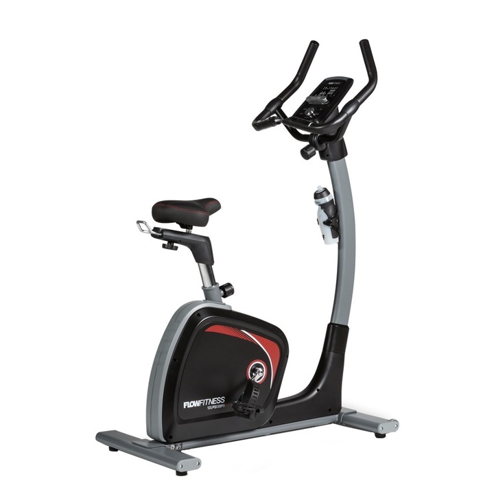 Bicicleta exercitii FLOW FITNESS DHT2500I, Volanta 12 Kg, Greutate utilizator 140 Kg, 24 programe antrenament, Bluetooth, Suport sticla pret ieftin