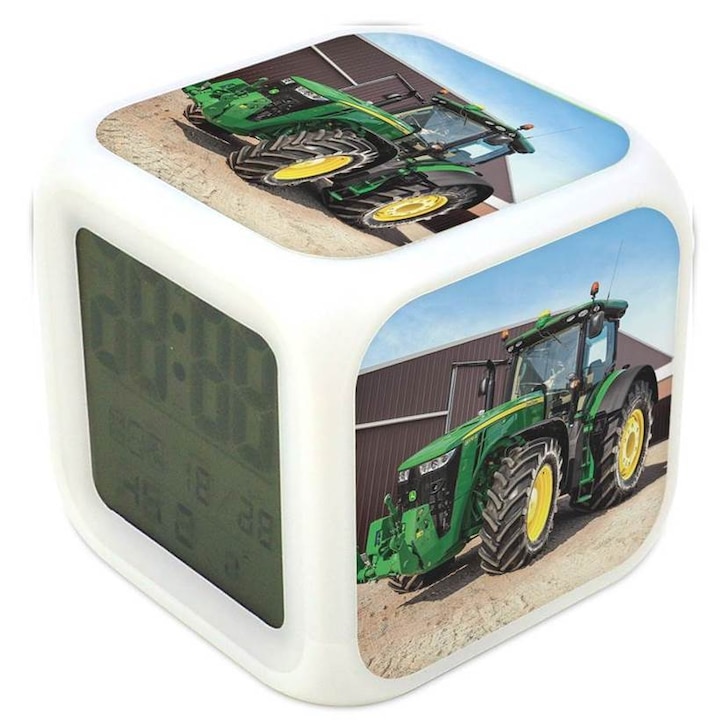 John Deere traktor 75 színváltós világító óra ébresztő hőmérő