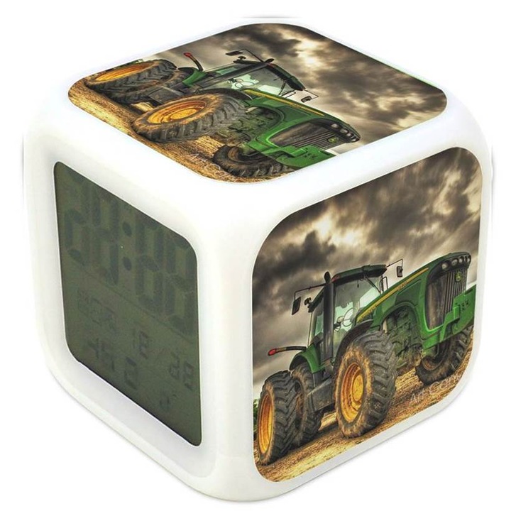 John Deere traktor 27 színváltós világító óra ébresztő hőmérő