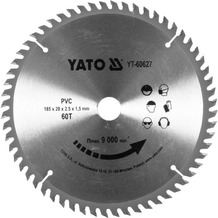 Диск за рязане на пластмаса Yato, Ф 185 x 20, T 60