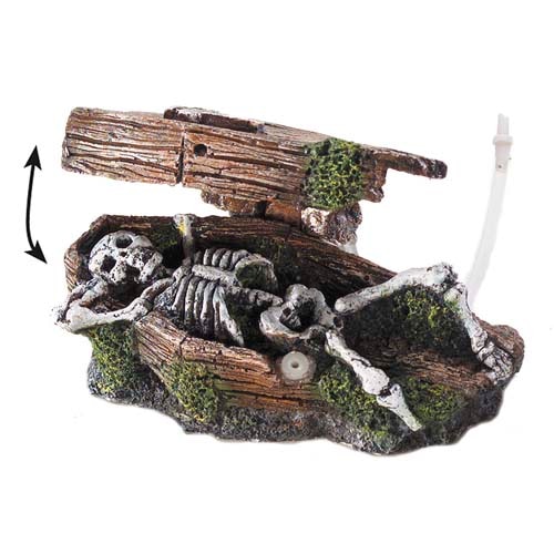 Decoratiune pentru acvariu Coffin with Skeleton, Multicolor, 14.5x9x7 cm