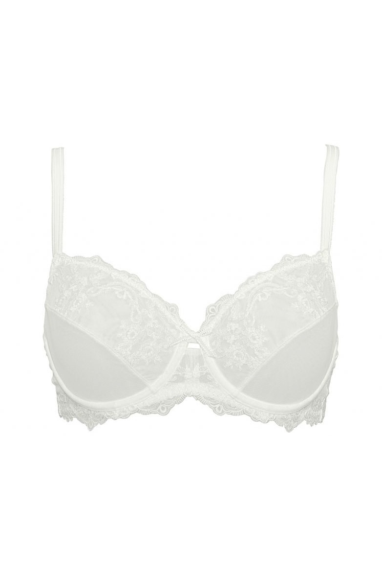 Sutien fara burete din dantela moale cu un motiv floral pretios, Glam 1940, Alb