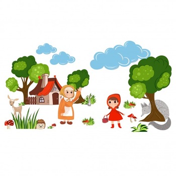 Sticker decorativ perete, standard, model Scufita Rosie, 100x75, multicolor Sticker decorativ perete, standard, model Scufita Rosie, 100x75, multicolor