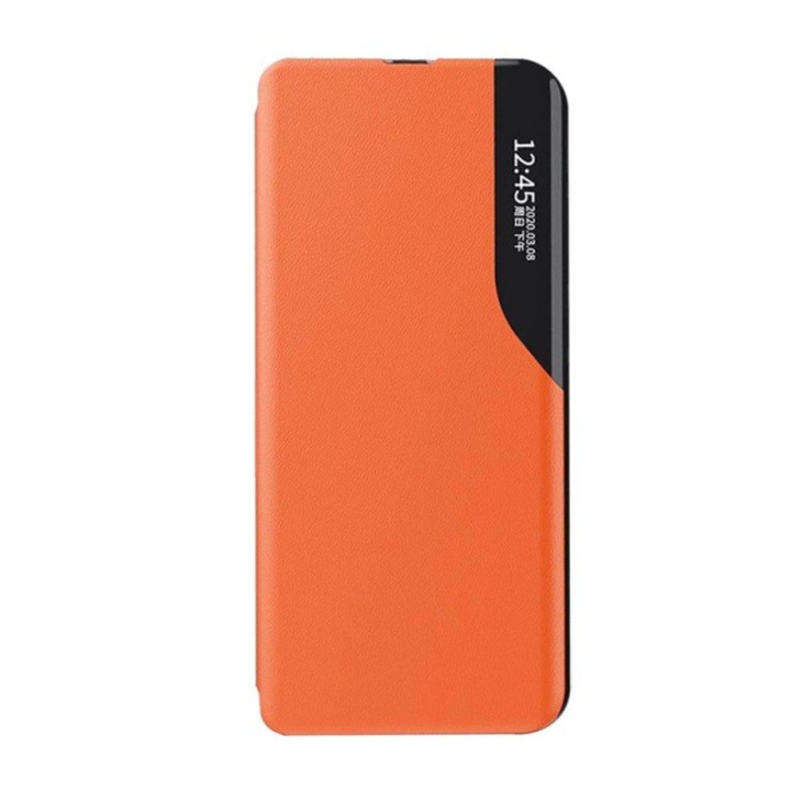 Кожен капак Flip Cover, съвместим с Huawei Honor Magic 4 Lite 5G, уникален S-View, силна магнитна стойка, E-Fold, оранжев