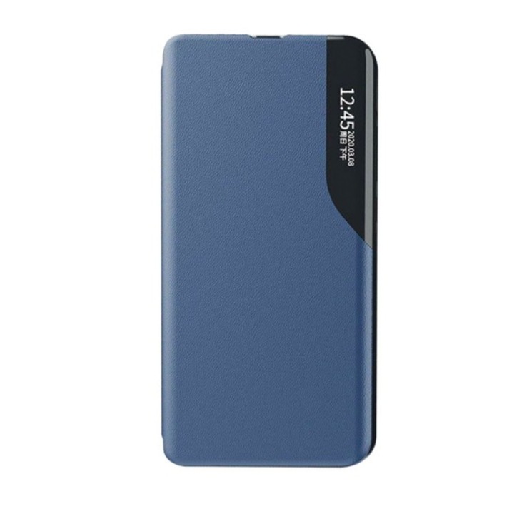 Кожен капак Flip Cover, съвместим с Huawei Magic 4 Lite, уникален S-View, здрава стойка, E-Fold, син