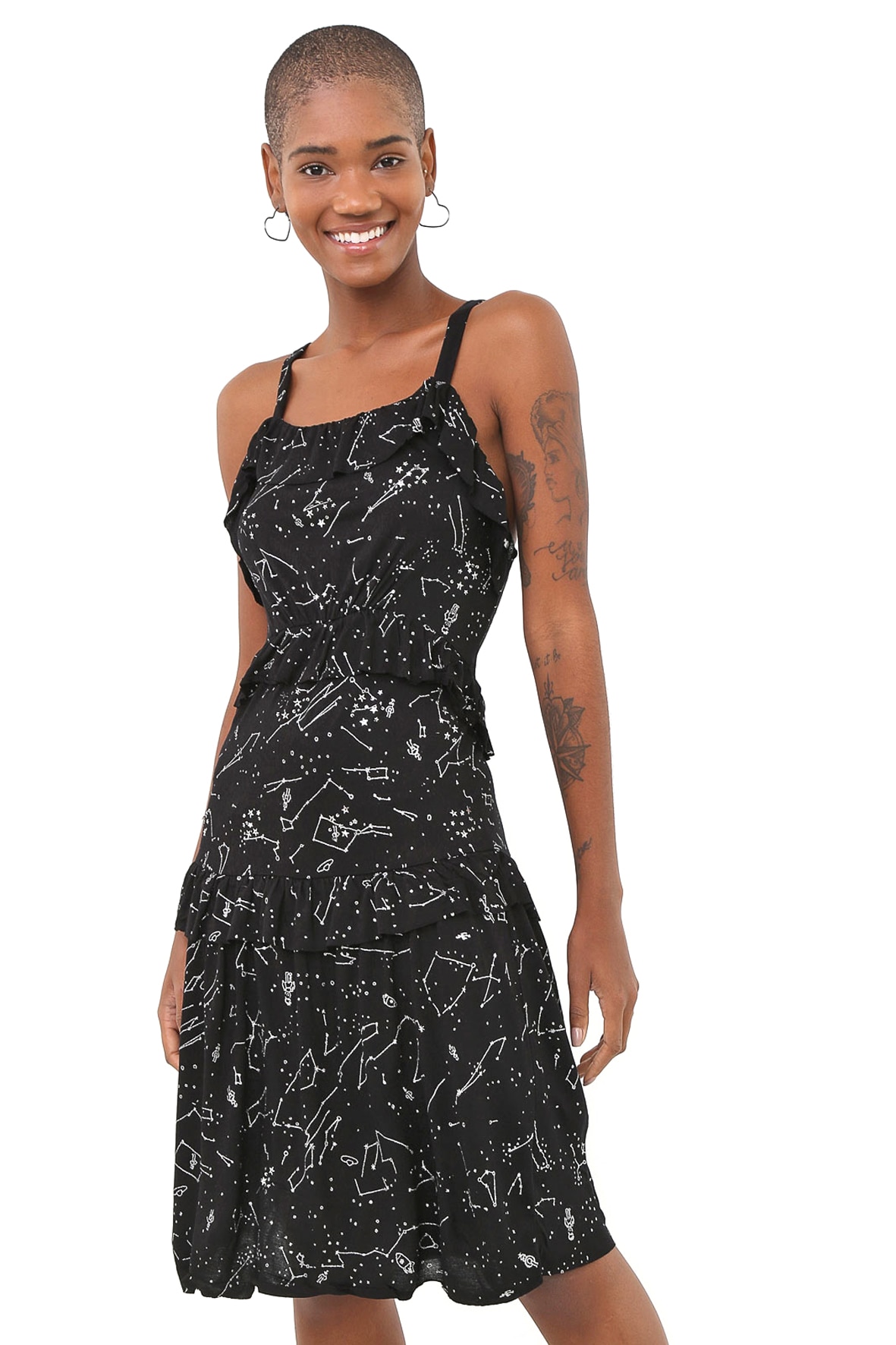 Rochie dama cu imprimeu si volane Cassius, Desigual , Negru , M