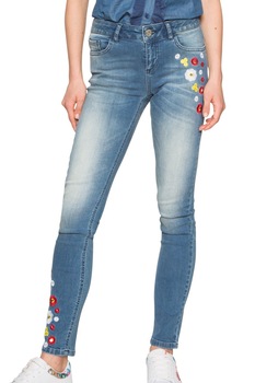 Blugi dama skinny cu imprimeu floral Loriane, Desigual, Albastru, 26 Blugi dama skinny cu imprimeu floral Loriane, Desigual, Albastru, 26