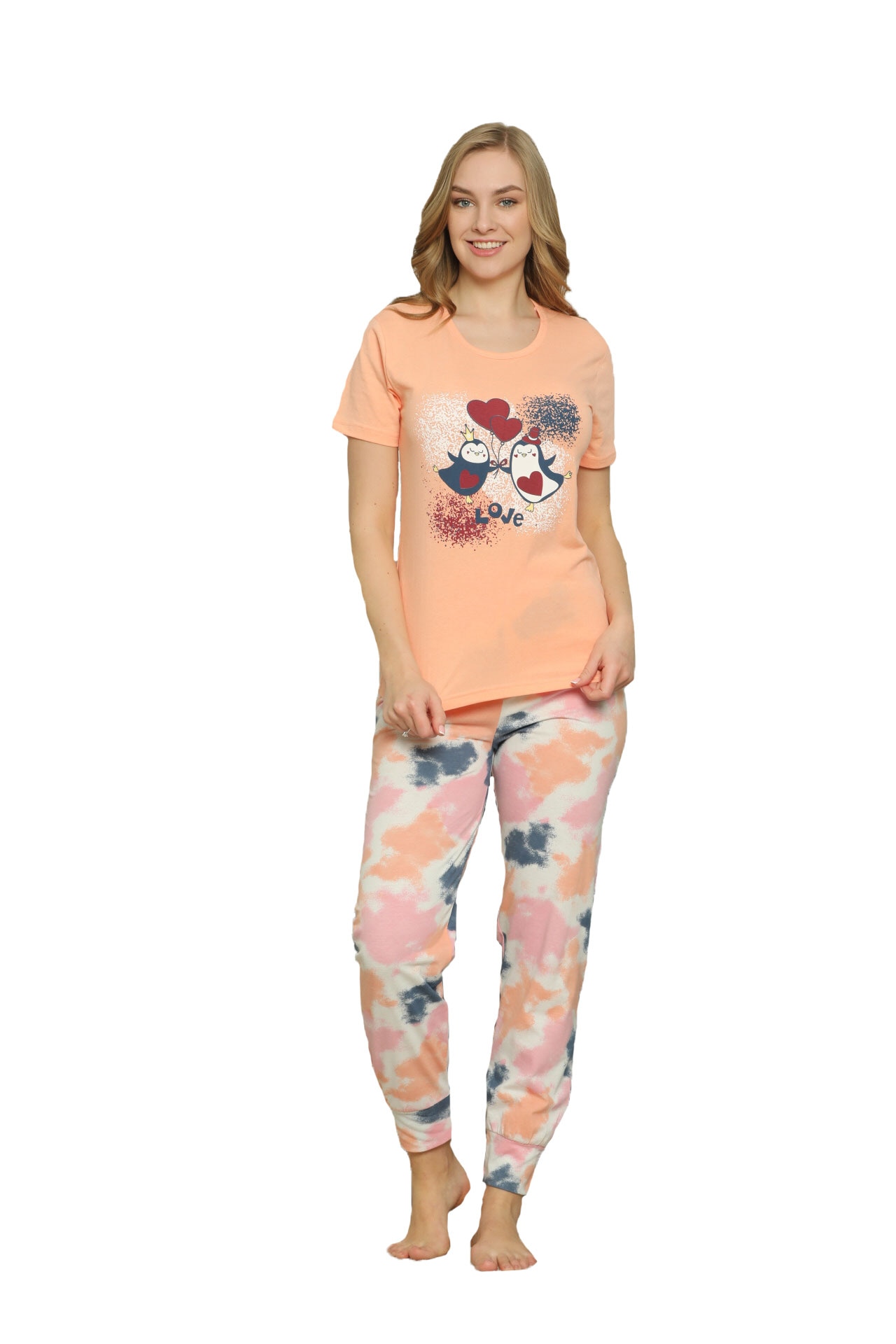 Pijama dama Serena imprimeu pinguini, Roz piersica