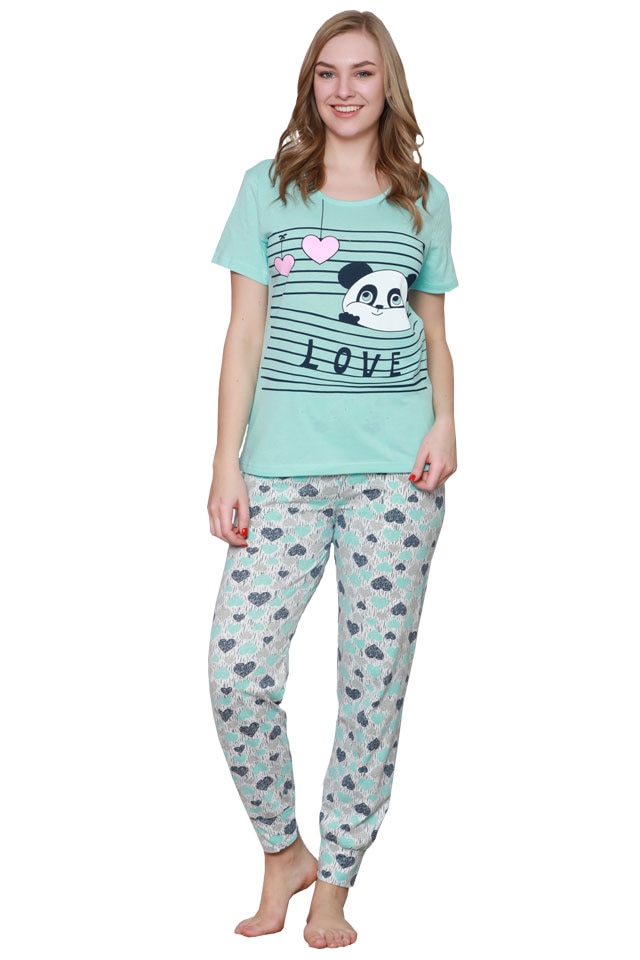Pijama dama Serena imprimeu panda, Albastru deschis