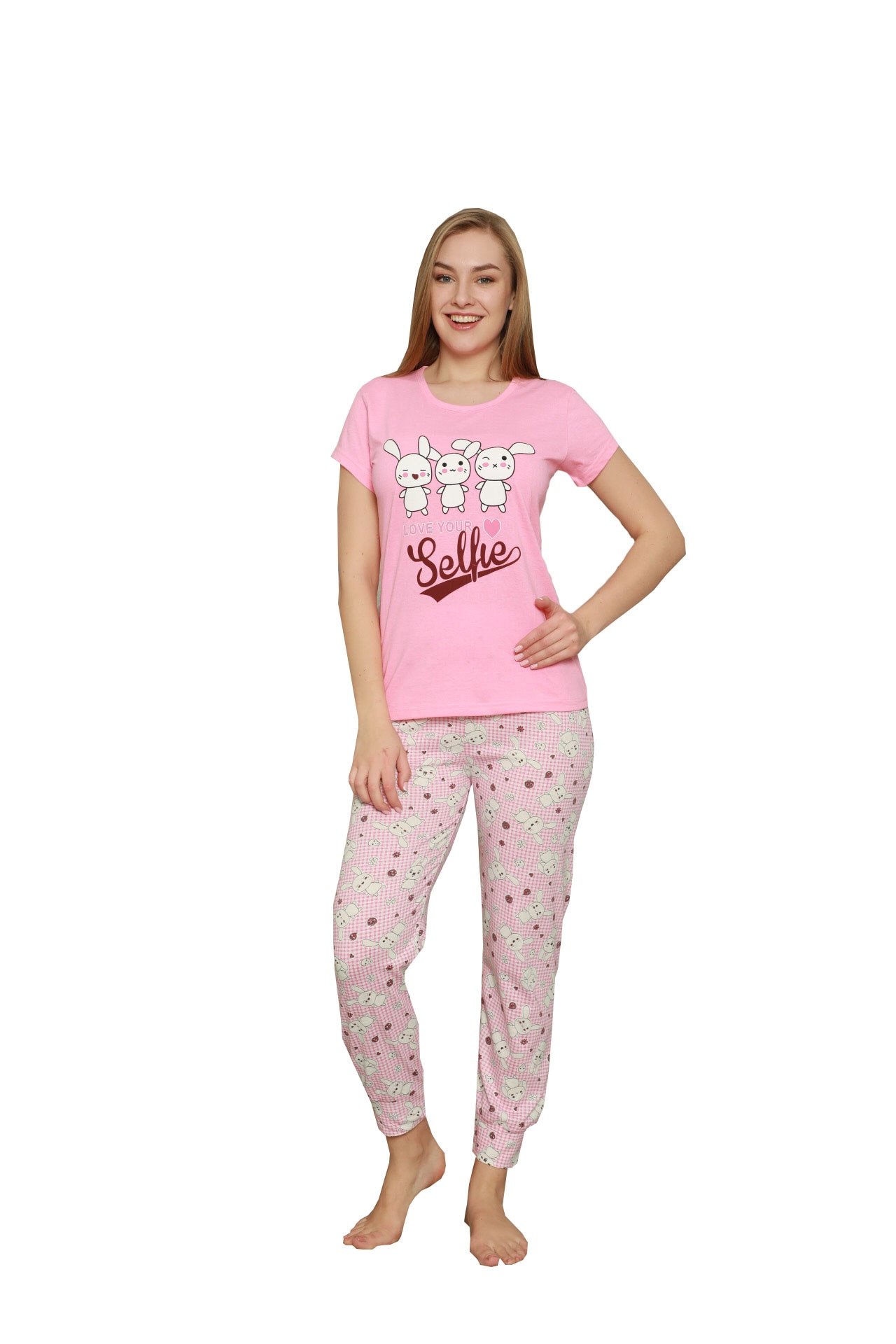 Pijama dama Serena imprimeu selfie, Roz