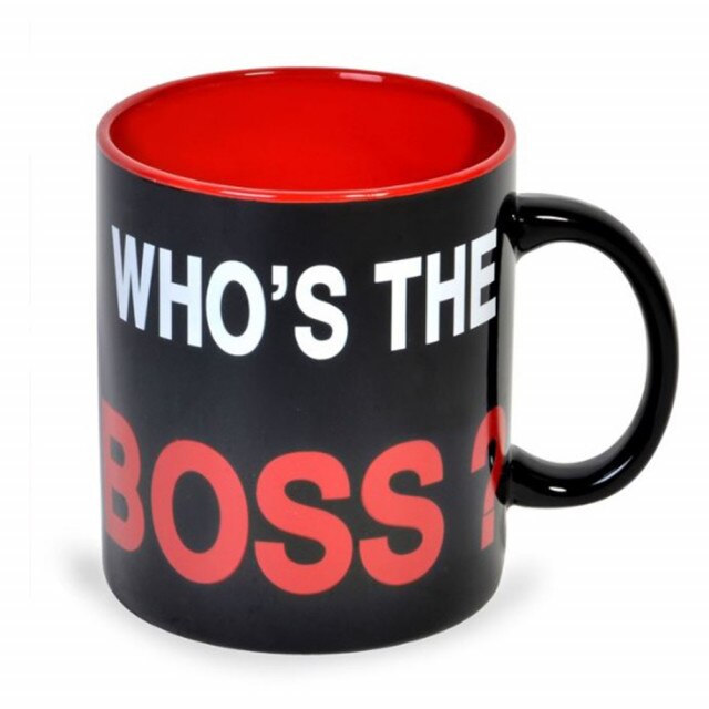 Cana uriasa ceramica Who's the Boss, 815 ml, Pufo, negru