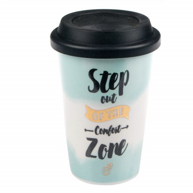 Cana ceramica Pufo Step on the confort zone pentru cafea cu capac din silicon, 415 ml