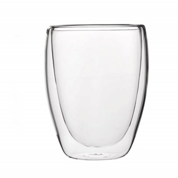 Pahar cu pereti dubli Pufo pentru bauturi fierbinti, cafea, ceai, 300 ml, transparent Pahar cu pereti dubli Pufo pentru bauturi fierbinti, cafea, ceai, 300 ml, transparent