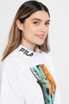 Fila, Tricou crop cu guler mediu Abril, Alb/Verde/Oranj Fila, Tricou crop cu guler mediu Abril, Alb/Verde/Oranj