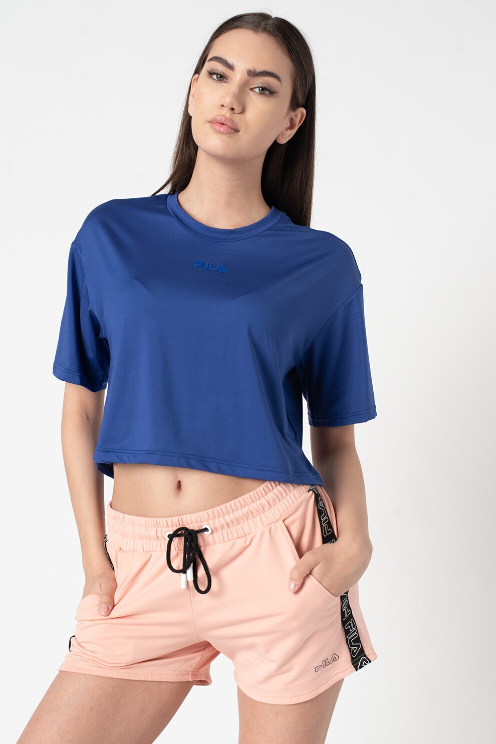 Fila, Tricou crop cu maneci cazute Amazie, Indigo