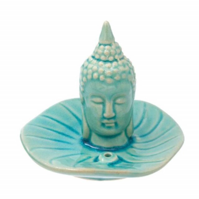 Suport din ceramica Pufo pentru betisoare parfumate, model Buddha, verde