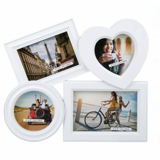 Rama foto decorativa cu 4 poze, model Pufo Love, 30 cm, alb