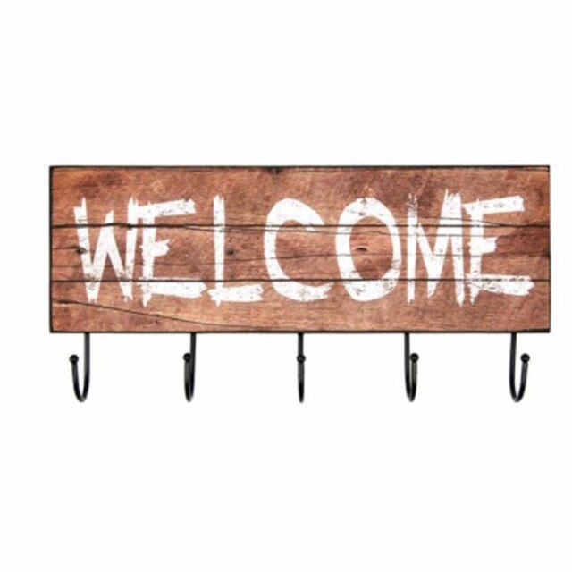Cuier suport Welcome Pufo pentru chei cu 5 carlige metalice, 45 cm