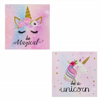 Set tablou decorativ canvas Pufo Unicorn, 25 cm, 2 bucati Set tablou decorativ canvas Pufo Unicorn, 25 cm, 2 bucati