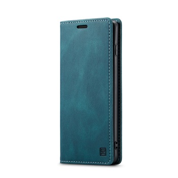 Husa pentru Samsung Galaxy S10, CaseMe Retro, slim, piele, tip portofel, stand, inchidere magnetica, textura moale, protectie RFID, Albastru