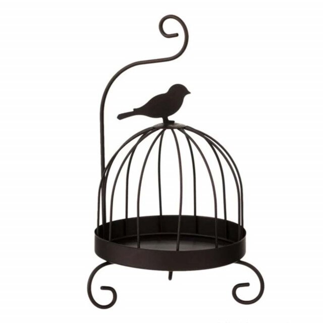 Suport decorativ metalic pentru lumanare Pufo Black cu agatatoare, 28 cm