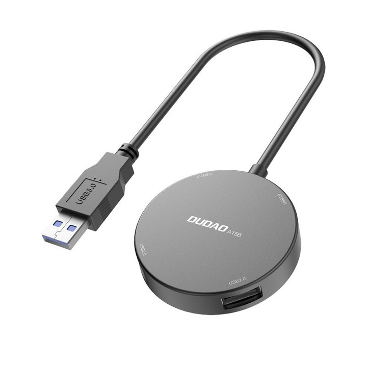 Мултифункционален хъб Dudao, 4в1, USB към 1x USB 3.2, 3x USB 2.0, кабел, черен