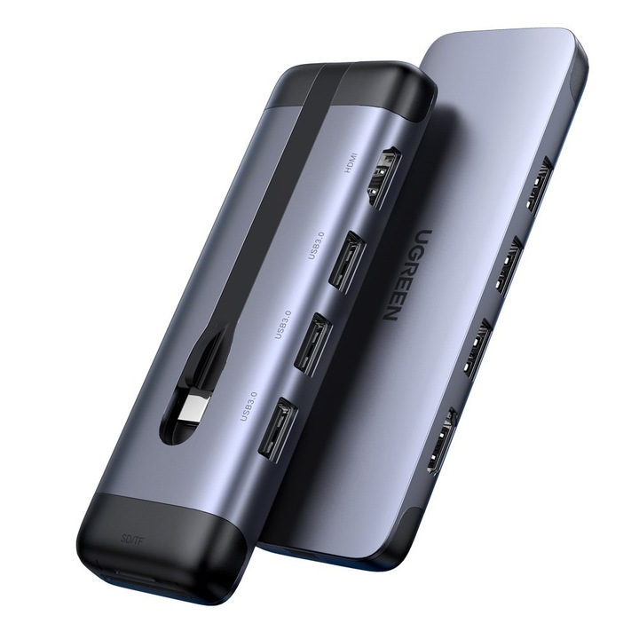 Мултифункционален хъб Ugreen, 5в1, USB-C, сив