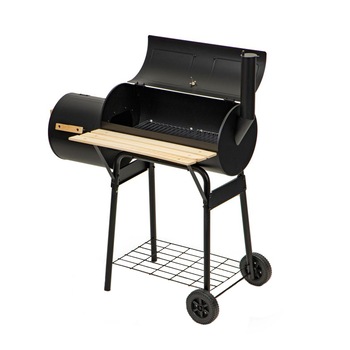 Gratar mobil pentru curte sau gradina 2in1, cu afumatoare, termometru incorporat, capac si 3 accesorii, 103x63x114 cm Gratar mobil pentru curte sau gradina 2in1, cu afumatoare, termometru incorporat, capac si 3 accesorii, 103x63x114 cm
