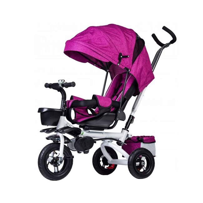 Tricicleta cu scaun rotativ, maner parental, copertina, cos depozitare, suport picioare, centura, culoare Mov