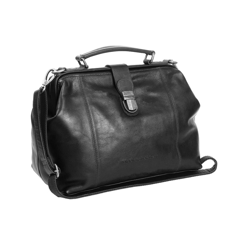 Geanta de dama din piele naturala, The Chesterfield Brand, Shaun, tip doctor, Negru