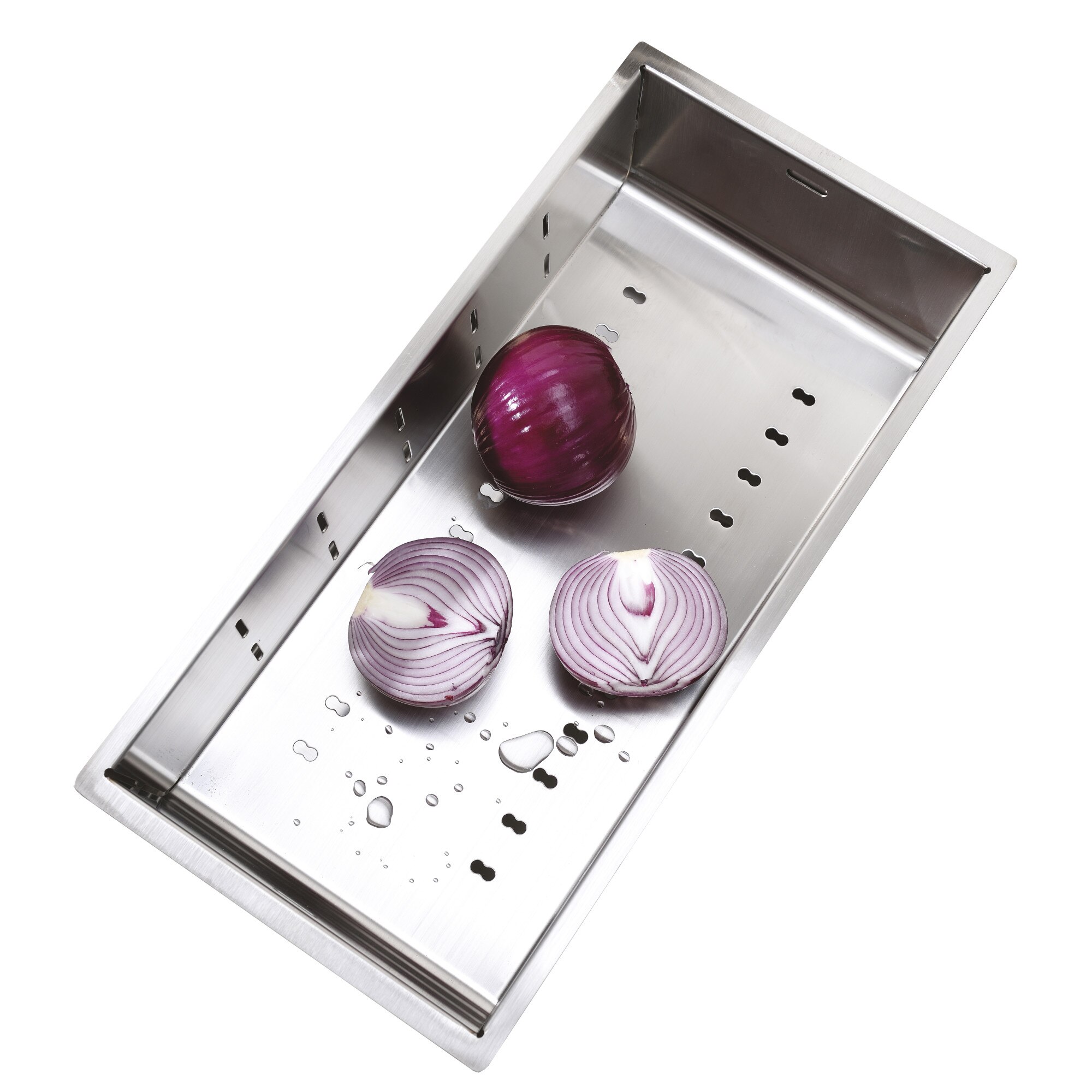 Tavita inox scurgere pe chiuveta pentru vase/legume/fructe/paste pentru chiuvete din inox sau granit 420*200*85mm