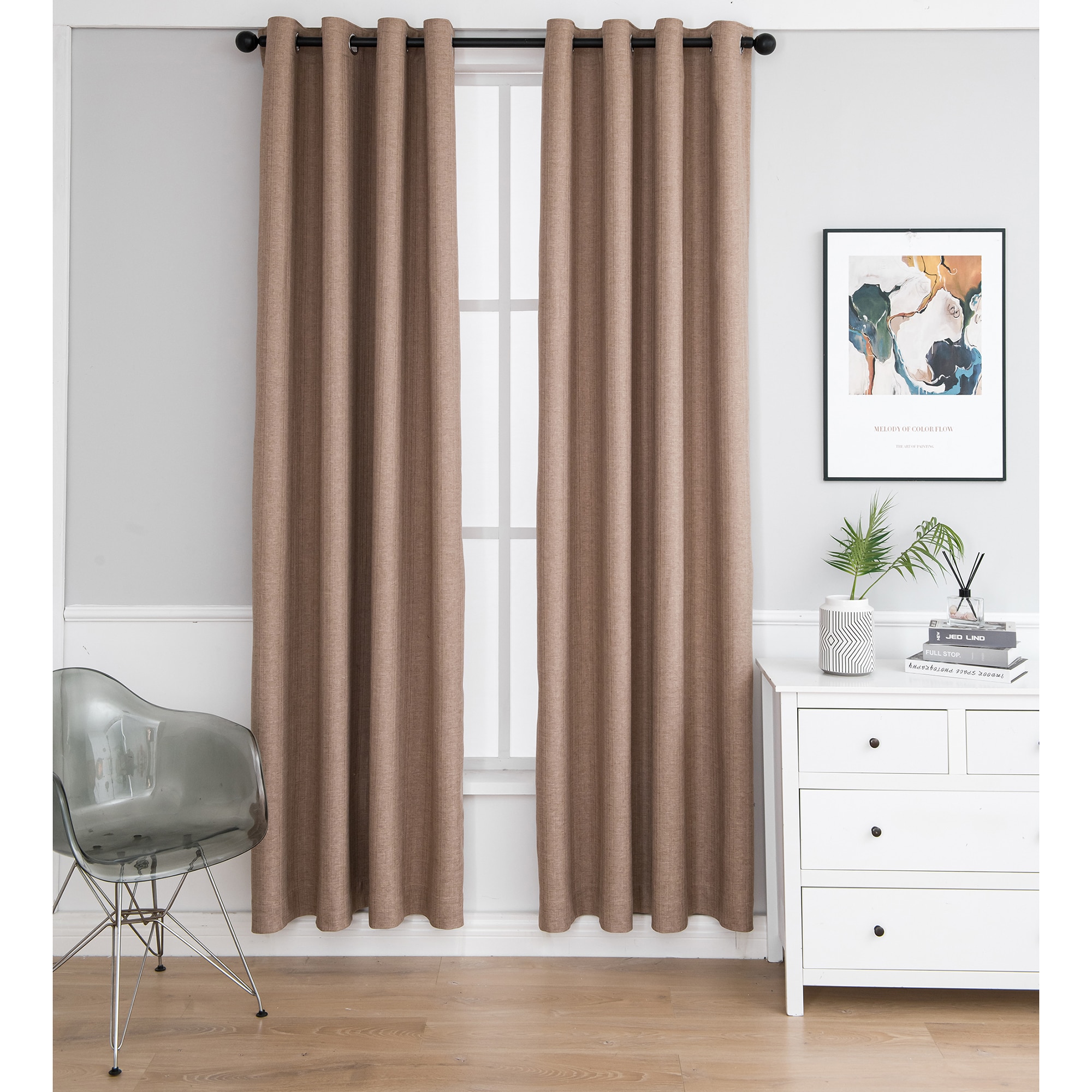 Set draperii Black-out Kring Confort, 2 * 140x245 cm, Poliester, prindere pe inele, Cafeniu