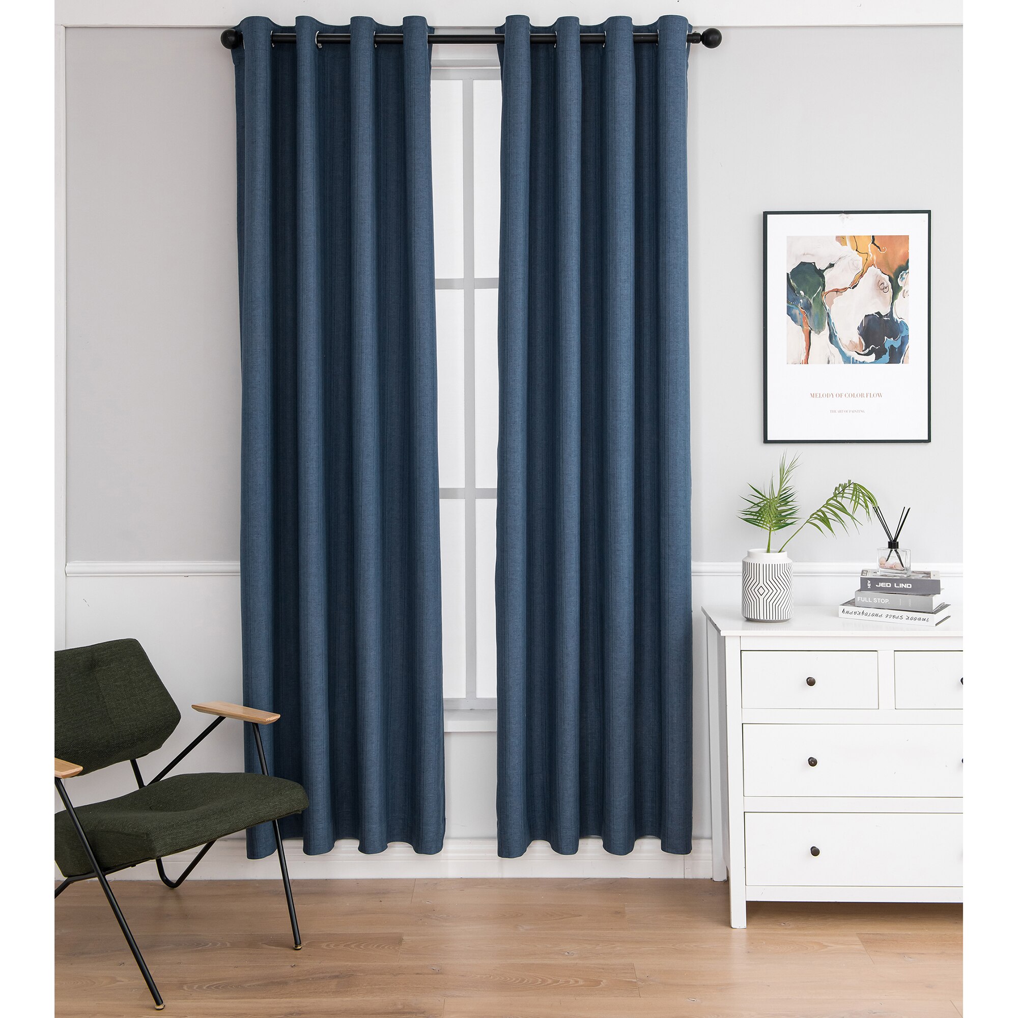 Set draperii Black-out Kring Confort, 2 * 140x245 cm, Poliester, prindere pe inele, Albastru Inchis