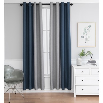Set draperii Black-out Kring Style, 2 * 140x245 cm, Poliester, prindere pe inele, Albastru inchis/Gri Set draperii Black-out Kring Style, 2 * 140x245 cm, Poliester, prindere pe inele, Albastru inchis/Gri