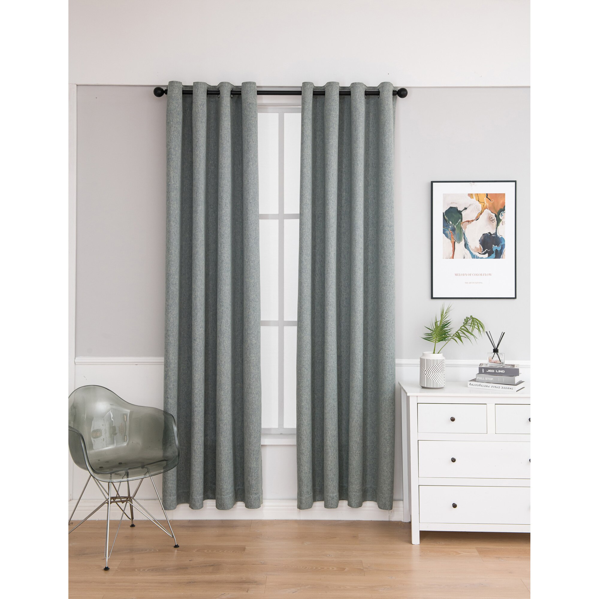 Set draperii Kring Harmony, 2 * 140x245 cm, Poliester, prindere pe inele, Gri/Verde