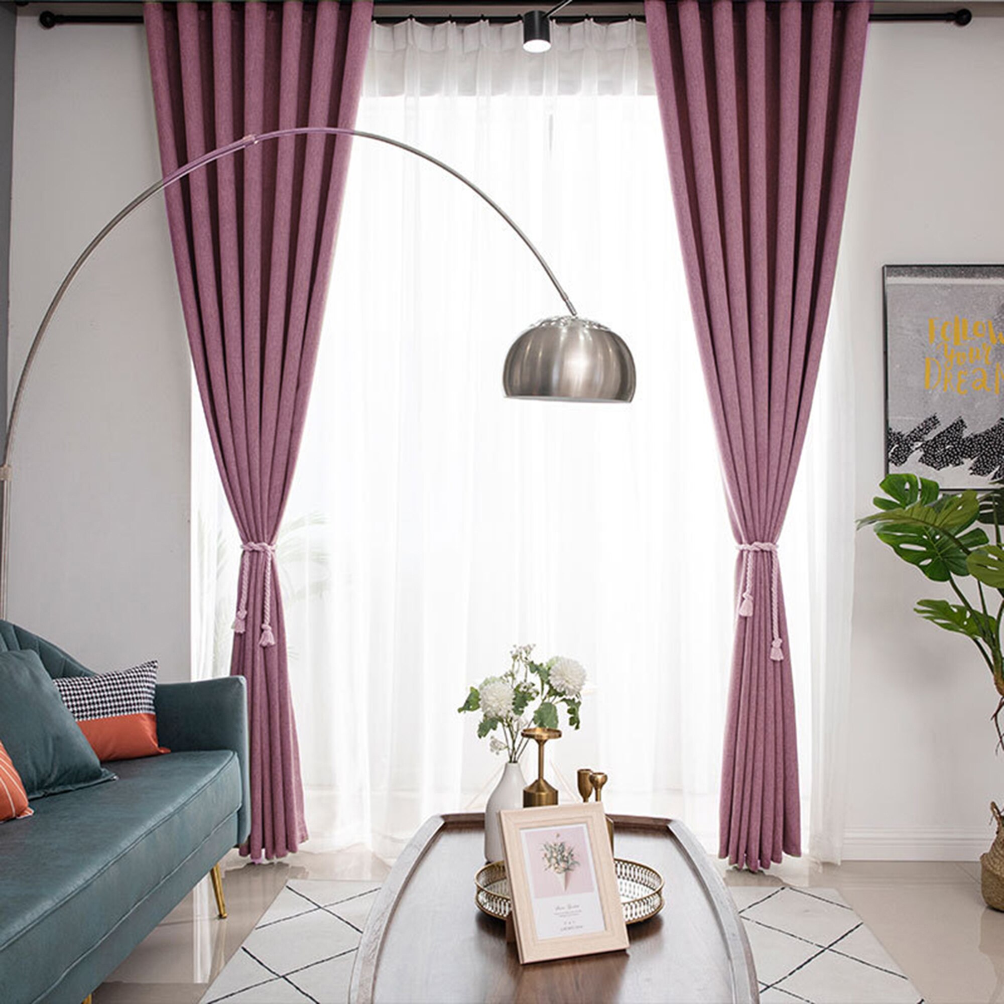 Set draperii Kring Harmony, 2 * 140x245 cm, Poliester, prindere pe inele, Violet