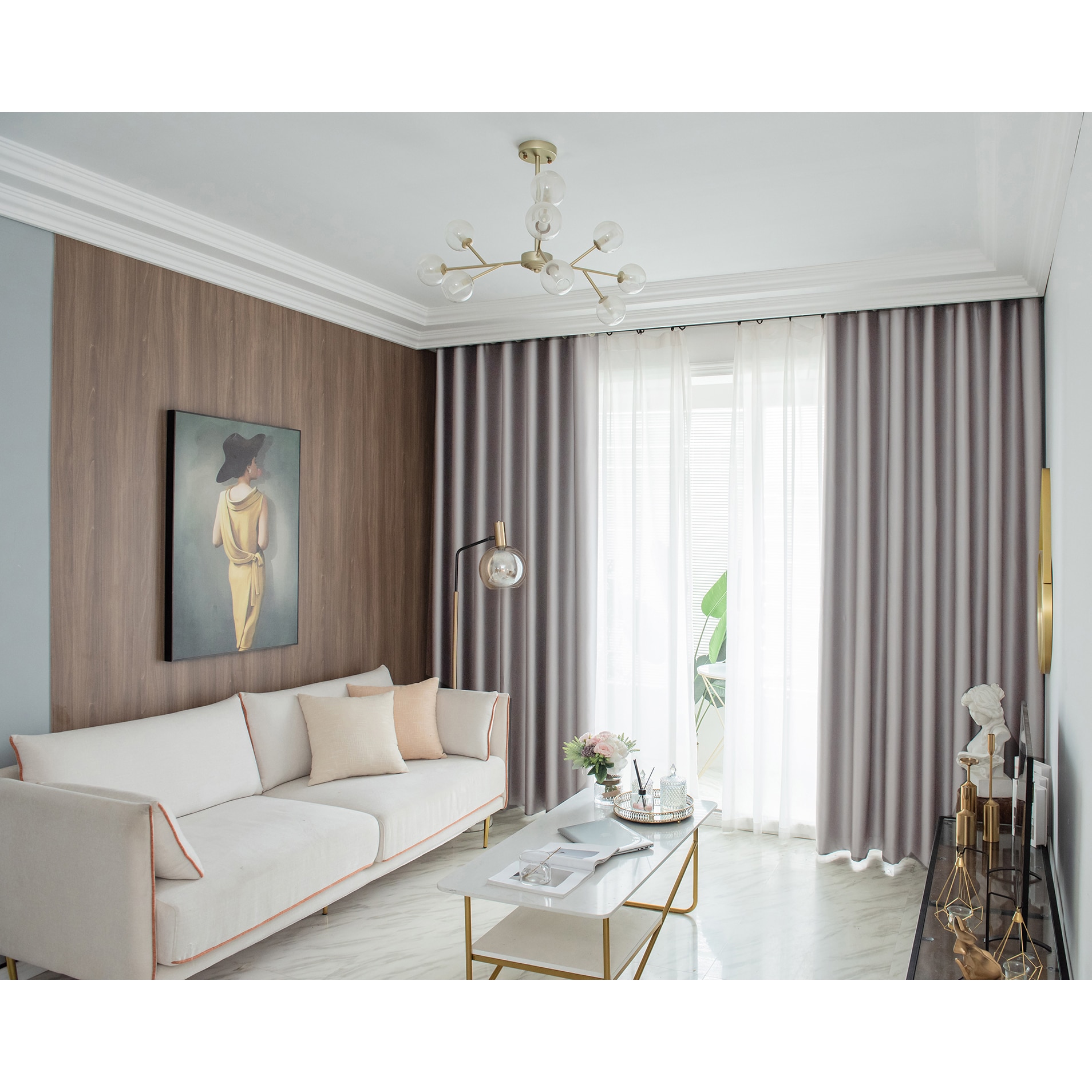 Set draperii Black-out Kring Cozy, 2 * 140x245 cm, Poliester, prindere pe inele, Gri/alb