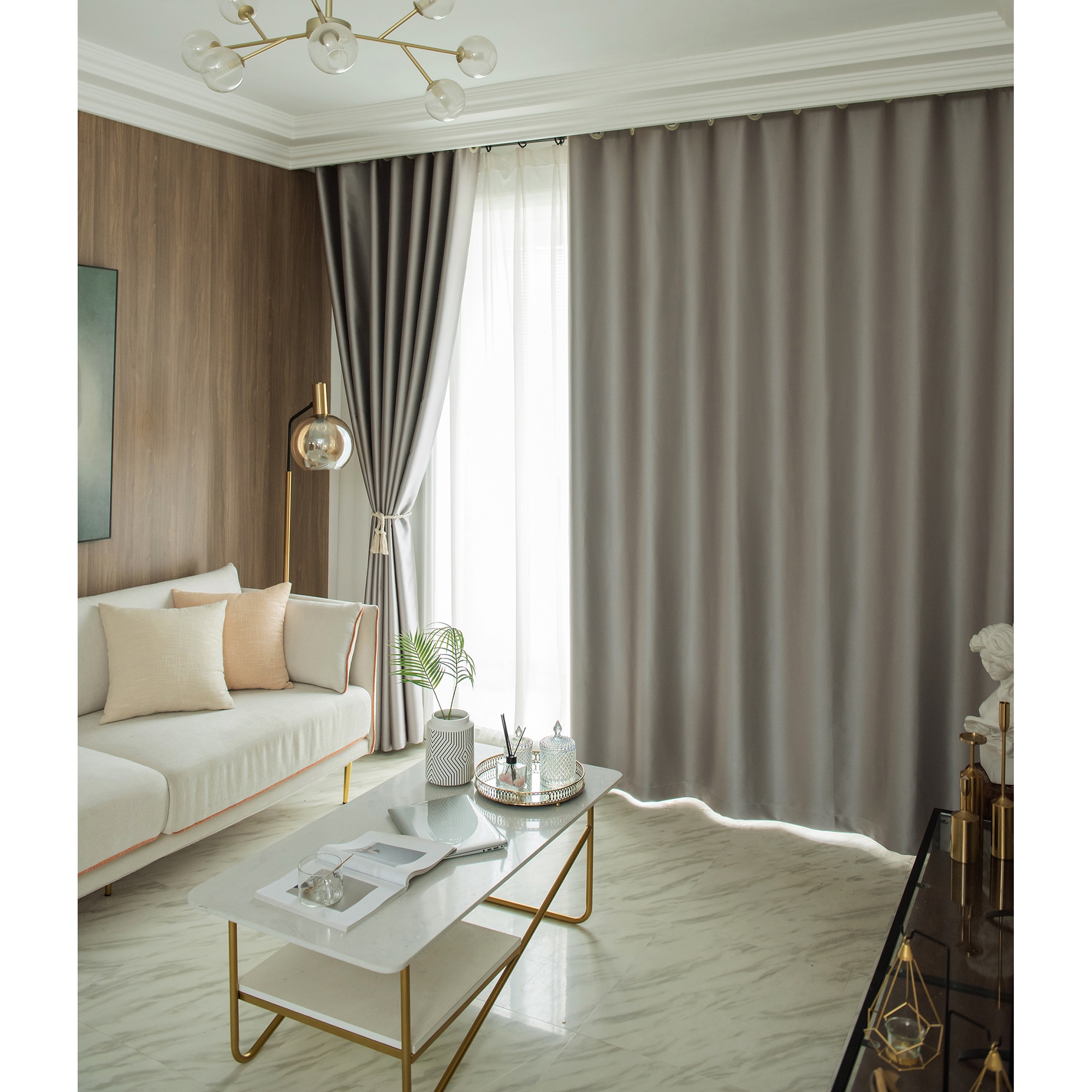 Set draperii Black-out Kring Cozy, 2 * 140x245 cm, Poliester, prindere pe inele, Gri deschis