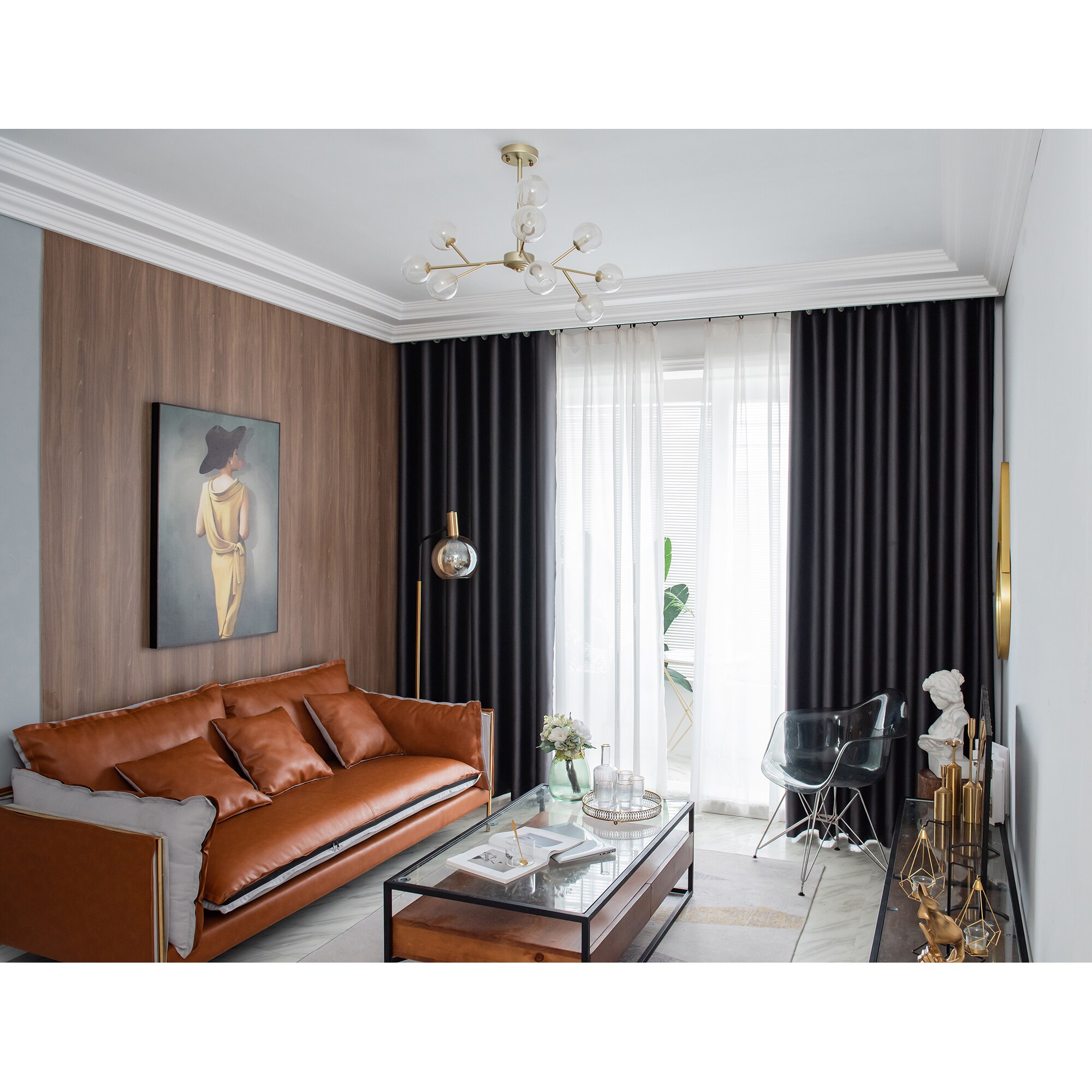 Set draperii Black-out Kring Cozy, 2 * 140x245 cm, Poliester, prindere pe inele, Gri inchis