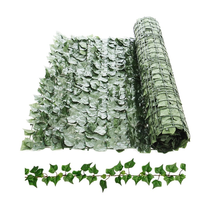 Plasa iedera imitatie gard viu 300x100 cm. Verde + ghirlanda artificiala iedera, 180 cm, Verde