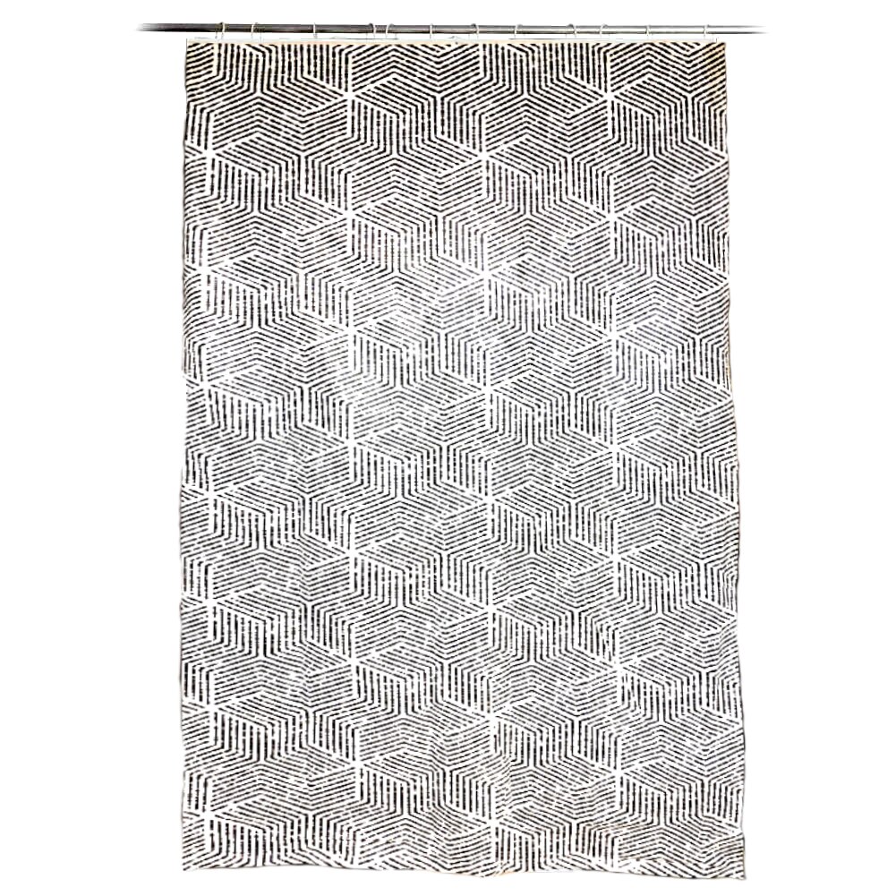Perdea de dus, cu carlige, model dungi, Alb/Negru, 180x200 cm, 270g