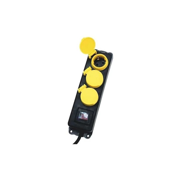 Разклонител Home, 3 контакта, Защита за деца, 3000W, С превключвател, 5 м