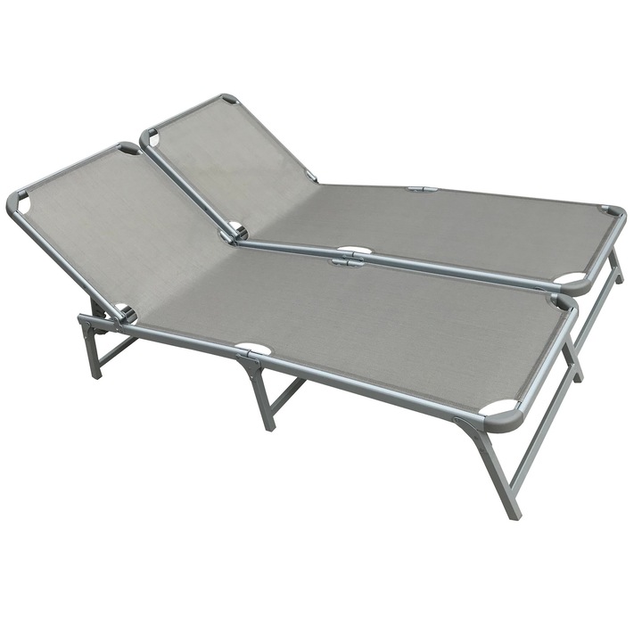 Set 2 sezlonguri pliabile cu spatar reglabil 4 pozitii si stofa mesh RAKI 188x58 cm