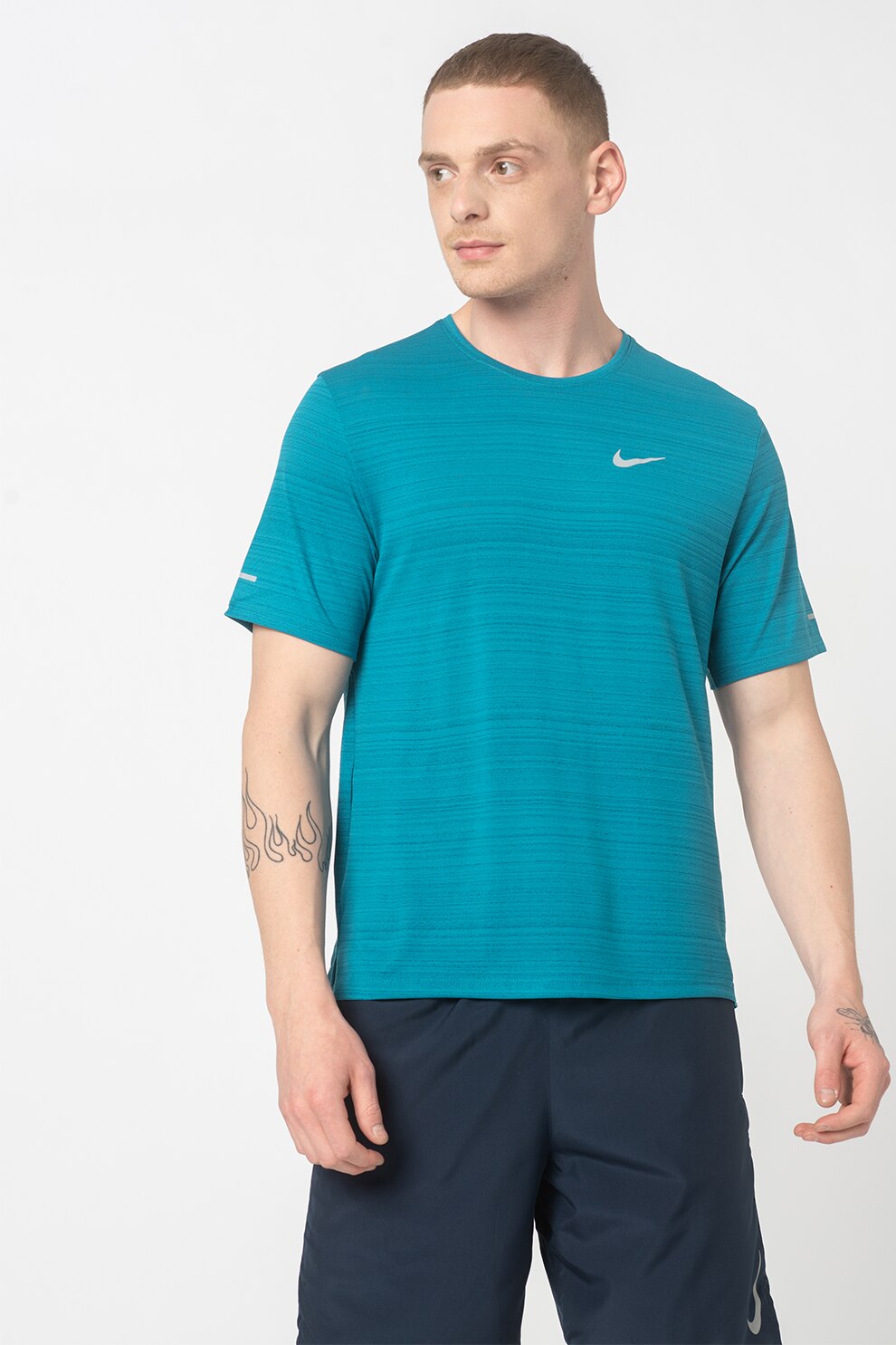 Nike, Tricou cu decolteu la baza gatului, pentru alergare Miler, Verde persan/Gri
