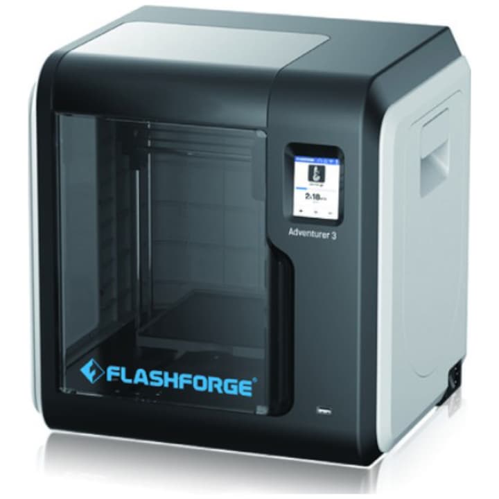 3D принтер Gembird Flashforge Adventurer3 3D, FFF с единична дюза, За ABS / PLA, 1,75 мм, Максималент принт 150 x 150 x 150 мм, Дебелина 0.05 - 0.4 мм, Дюза 0.4 мм, 240°C, 2.8" touch, webcam, WiFi / USB stick / USB