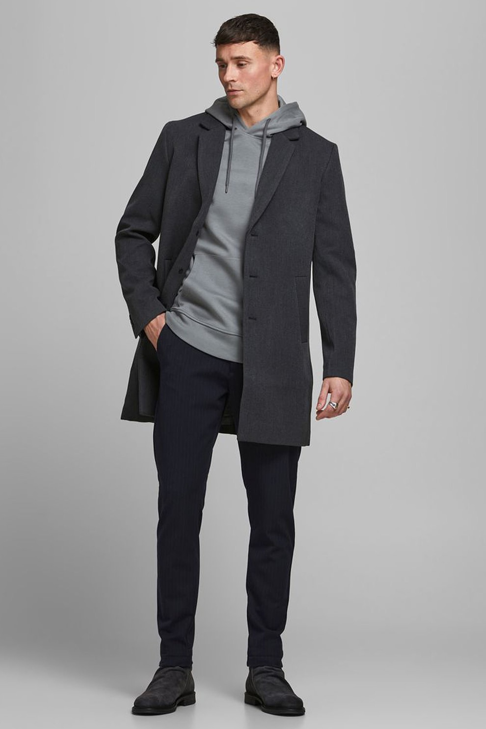 Jack&Jones, Hanorac cu gluga ajustabila, Gri cenusa