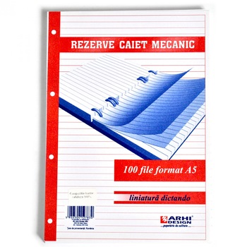 Rezerva caiet mecanic Arhi Design, Dictando, A5, 100 file Rezerva caiet mecanic Arhi Design, Dictando, A5, 100 file