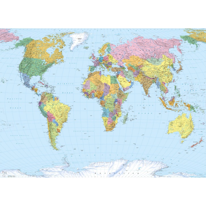 Fototapet Komar, harta lumii, multicolor, worldmap, cod 4-050 , usor de montat si de curatat, adeziv inclus