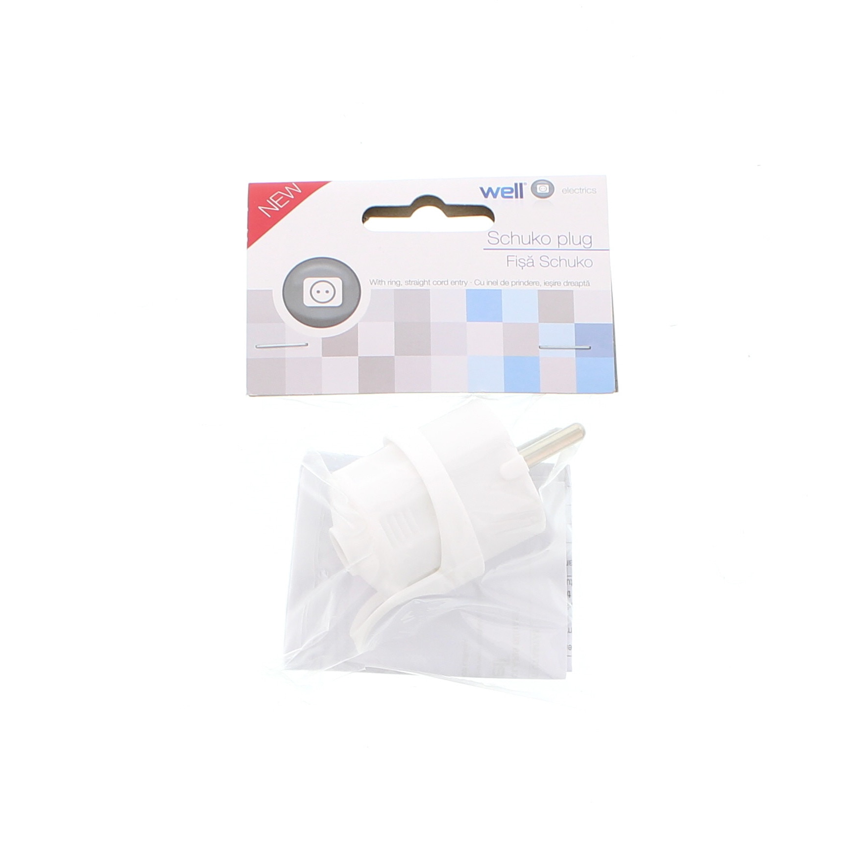 Stecher Shuko cu inel de prindere iesire dreapta culoare alb, Well