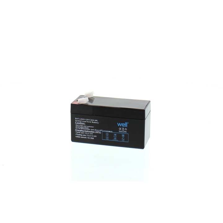 Оловна акумулаторна батерия Well, 12V, 1.3AH, Черен